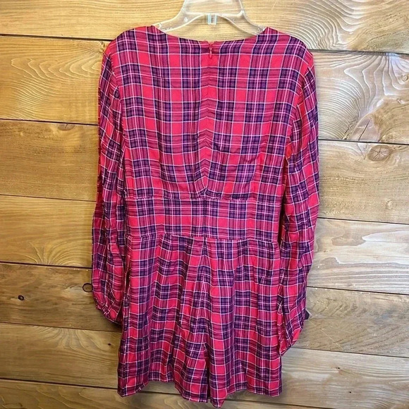Guess Womens Kingsroad plaid red LS‎ Dacey Romper Summer vneck Y2K streetwear - Picture 5 of 9
